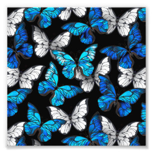 Impression Photo Motif sans couleur foncée avec papillons bleus Mor