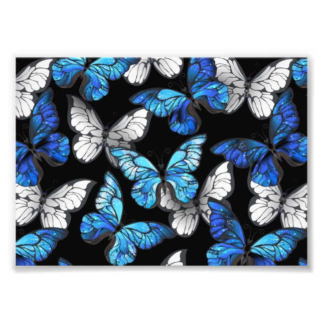 Impression Photo Motif sans couleur foncée avec papillons bleus Mor (Devant)