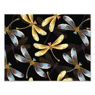 Impression Photo Motif sans couture avec libellules d'or
