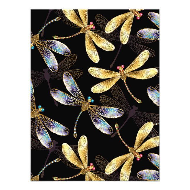 Impression Photo Motif sans couture avec libellules d'or (Devant)
