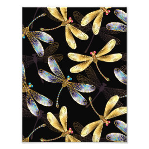 Impression Photo Motif sans couture avec libellules d'or