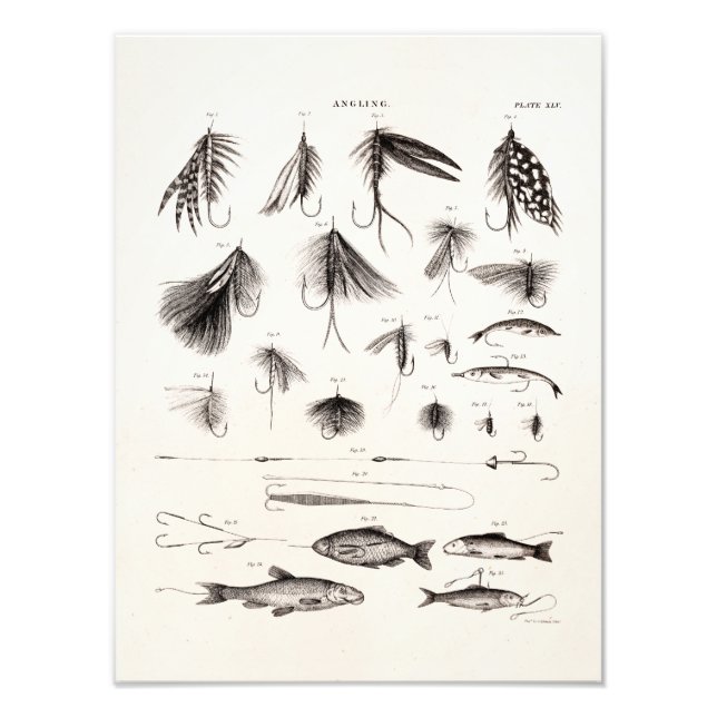 Impression Photo Mouches de pêche à la mouche vintage 1800 anciens  (Devant)
