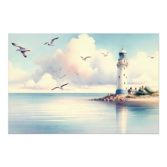 Impression Photo Mouette de phare côtier Sérénité du ciel pastel (Devant)
