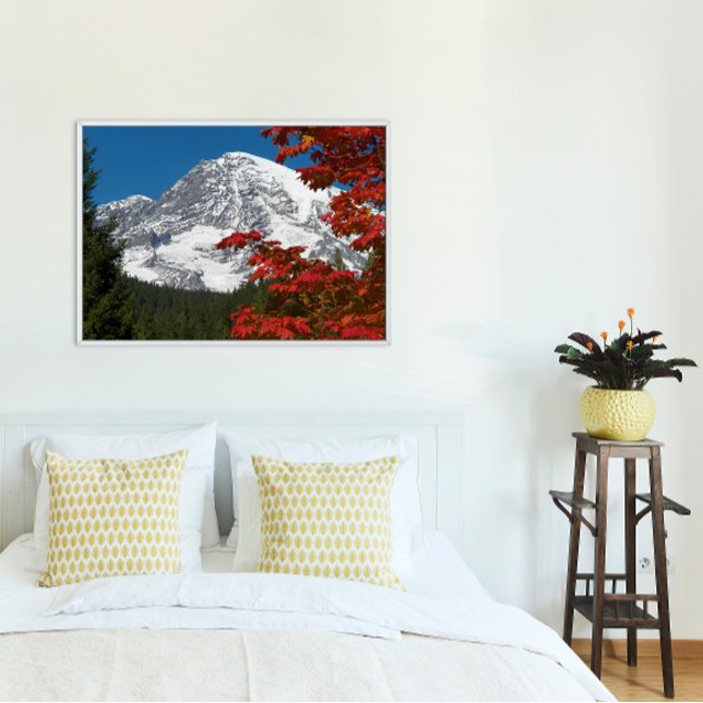 Impression Photo Mount Rainier and Autumn Leaves (In Situ Framed)