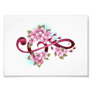 Impression Photo Musical treble clef notes with sakura flowers