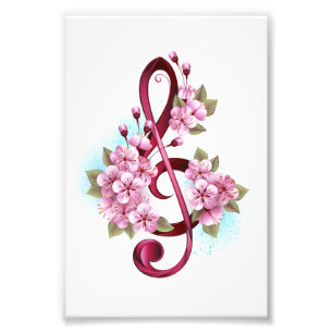 Impression Photo Musical treble clef notes with sakura flowers