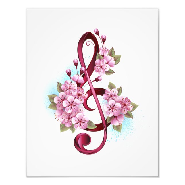 Impression Photo Musical treble clef notes with Sakura flowers (Devant)