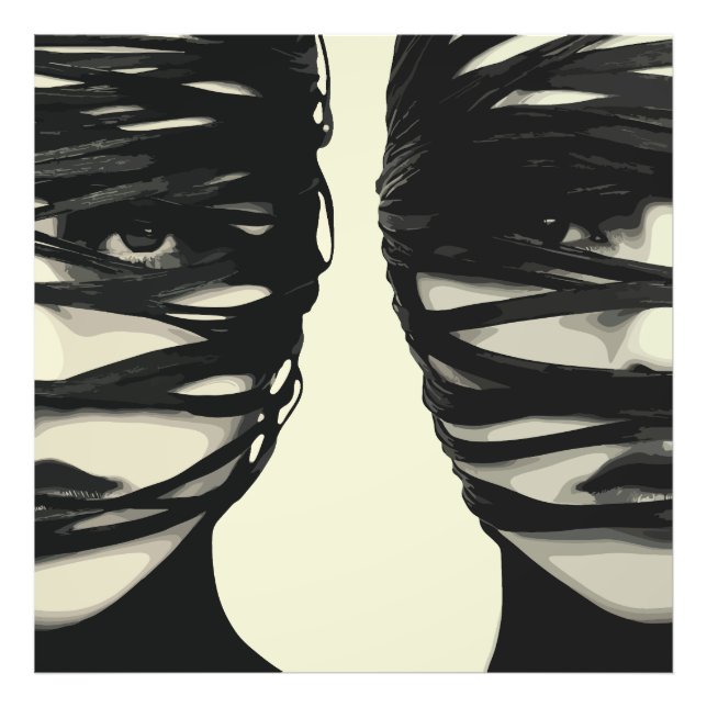 Impression Photo Mystère Masqué : Art des Visages Enveloppés Double (Devant)