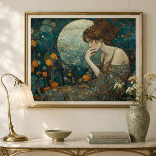 Impression Photo Mystique Art Nouveau Dame en Ambre et Sarcelle 