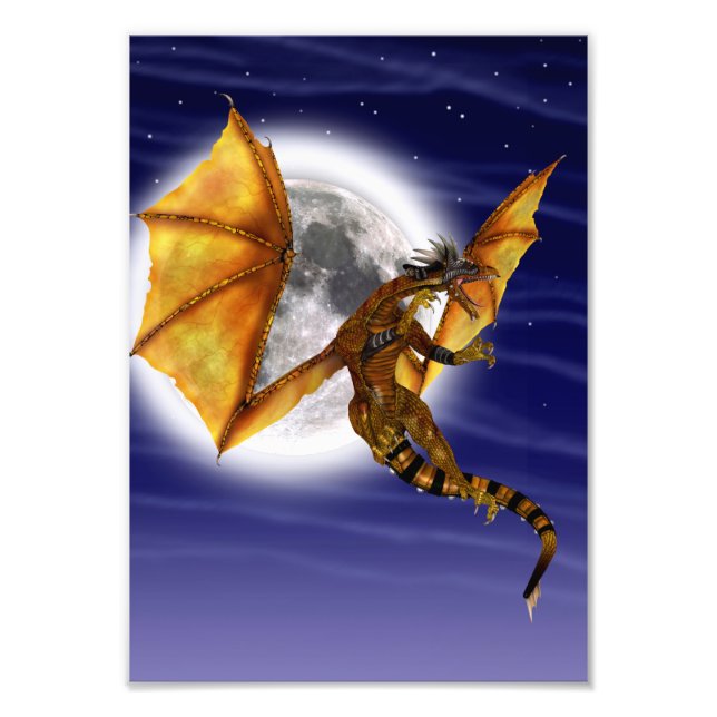 Impression Photo Mythe fantastique de dragon doré ciel pourpre (Devant)