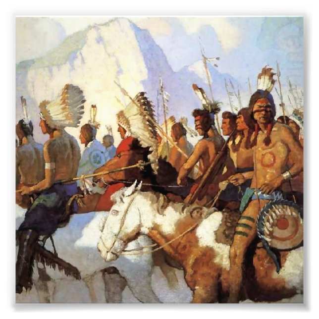 Impression Photo N C Wyeth Western Peinture "The War Party" (Devant)