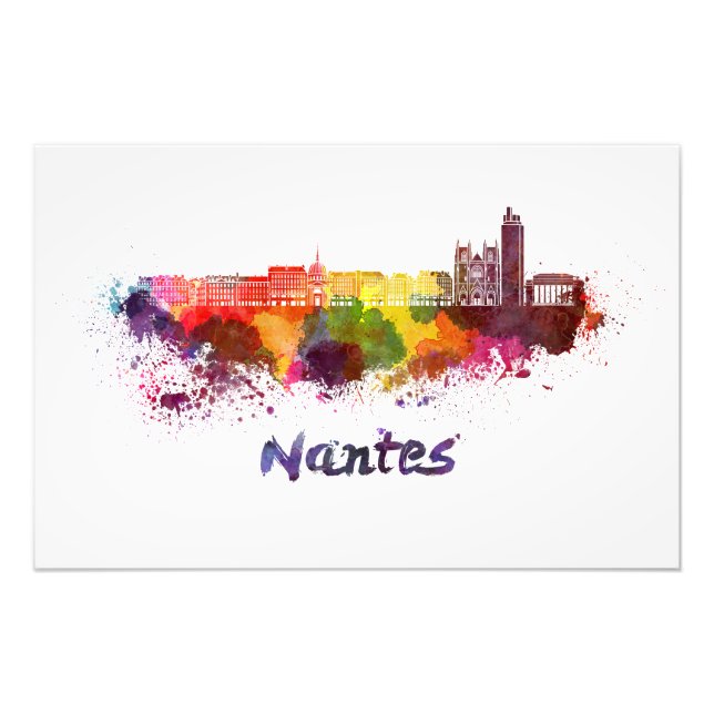 Impression Photo Nantes skyline in watercolor (Devant)