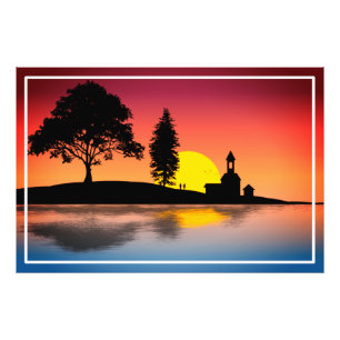 Impression Photo Nature Lake Trees Couple Silhouette Artwork