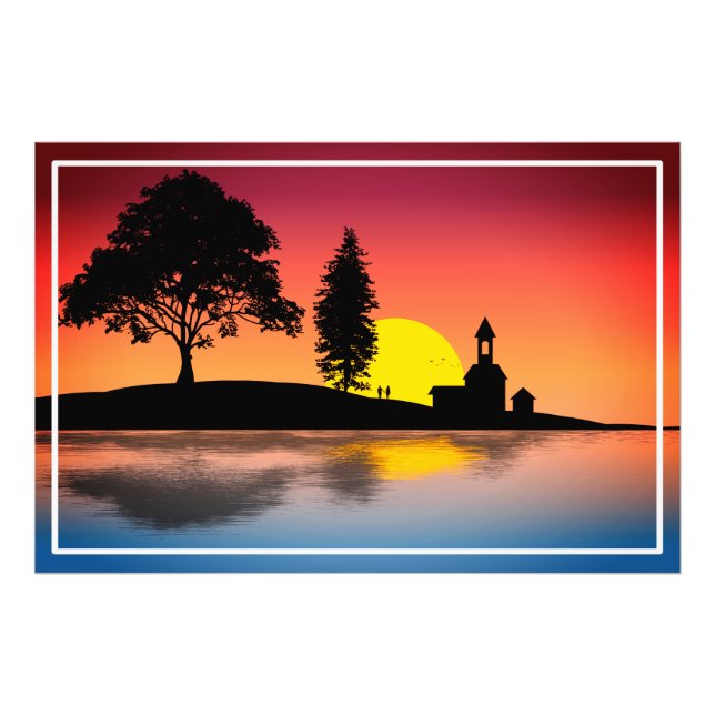 Impression Photo Nature Lake Trees Couple Silhouette Artwork (Devant)