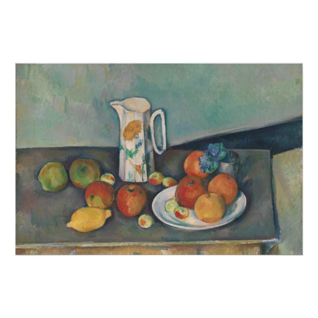 Impression Photo Nature morte, Pot à lait et fruits sur une table,  (Devant)