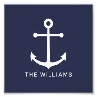 Nautical White Anchor and Custom Nom on Navy Blue