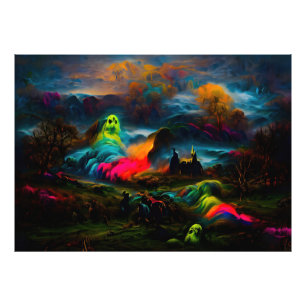 Impression Photo Neon Ghosts dans un paysage d'Imaginaire hanté