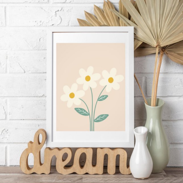 Impression Photo Neutral Wall Art, White Beige Floral Illustration  (Créateur téléchargé)