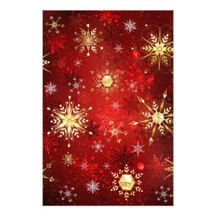 Impression Photo Noël Golden Snowflakes sur Arrière - plan rouge