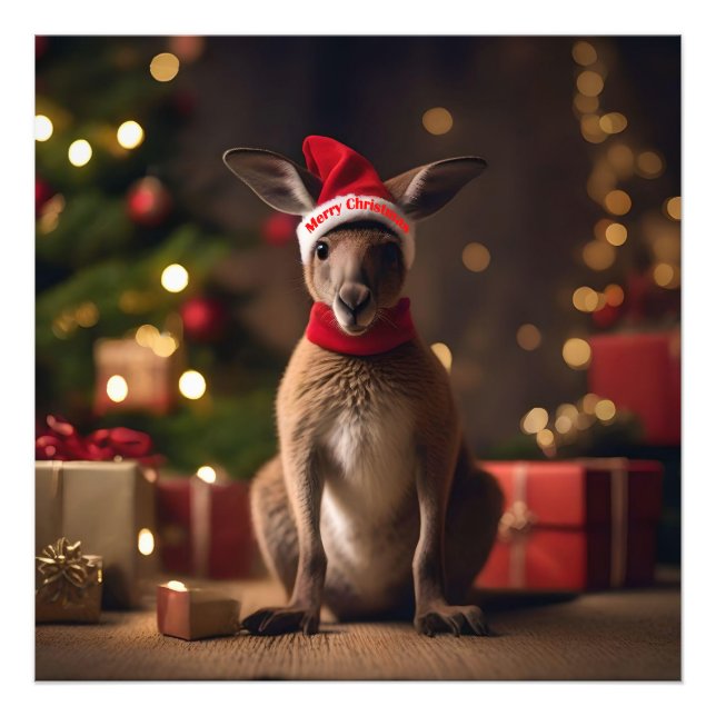 Impression Photo Noël Père Noël Kangaroo, (Devant)