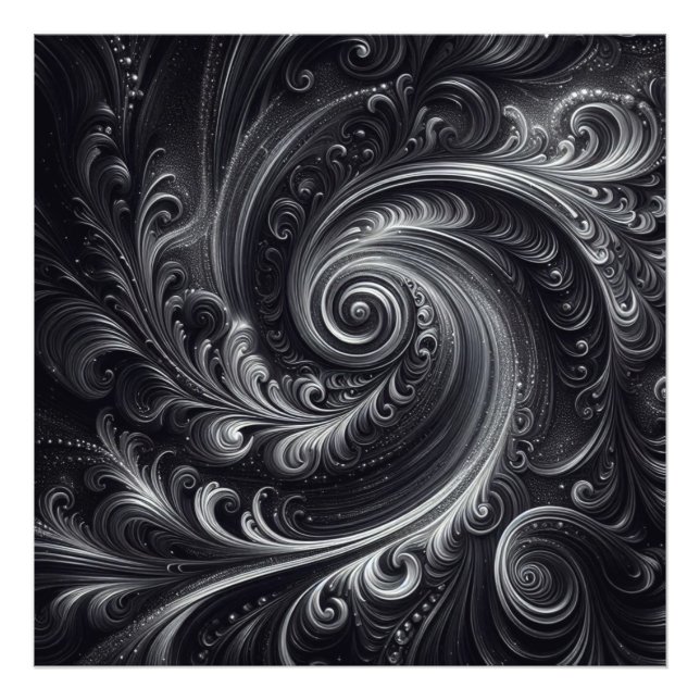 Impression Photo Noir Blanc Gris Abstrait Moderne Simple Swirl (Devant)
