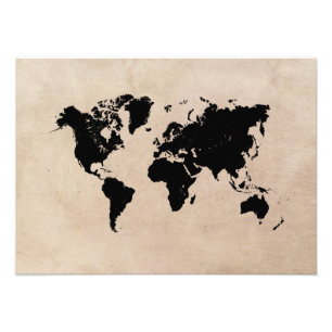 Impression Photo noir de carte du monde