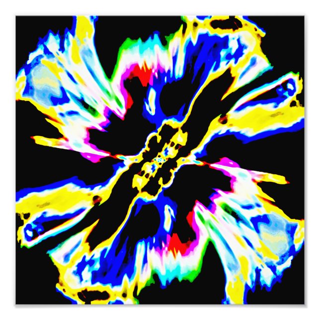 Impression Photo Noir, Rouge, Jaune, Design de fleurs d'espace bleu (Devant)
