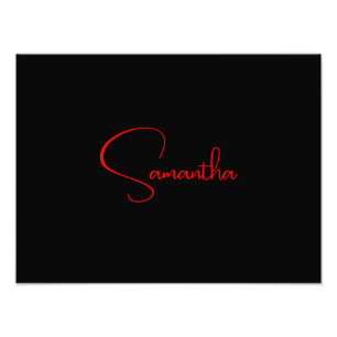 Impression Photo Noir Rouge Votre Nom Minimaliste Moderne Calligrap