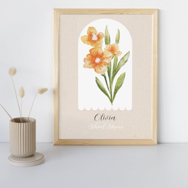 Impression Photo Nom du script Floral Fleur sauvage personnalisé (Add a personal touch to your space with our Custom Wildflower Floral Script Name Art.)