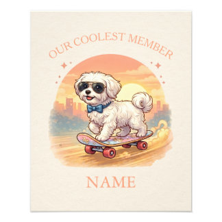 Impression Photo Nom personnalisé Chien Maltais Skateboardeur Cool 