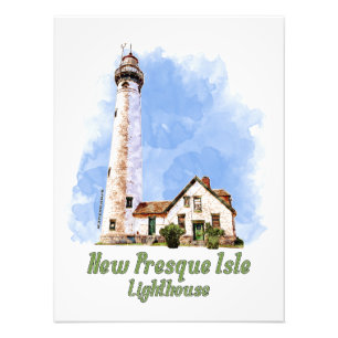 Impression Photo Nouvelle aquarelle du phare de Presque Isle - Mich