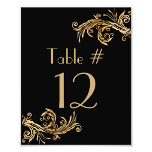 Impression Photo Numéro de table de mariage chic noir et or