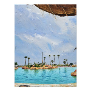 Impression Photo Oasis Tropicale Avec Palmiers Et Bleu Vibrant