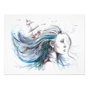 Impression Photo Ocean girl Naureal Watercolor art