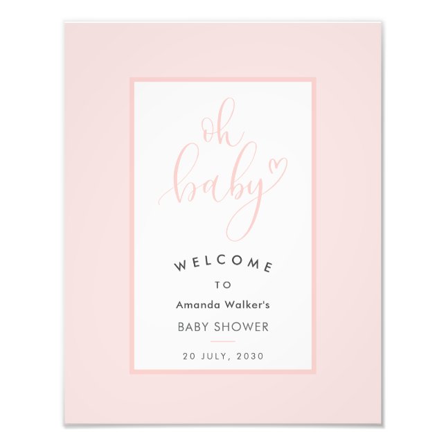 Impression Photo Oh Baby Chic Pink Script Baby Shower Party Sign (Devant)