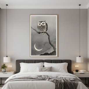 Impression Photo Ohara Koson Hibou Japonais Lune Croissante Beaux-A