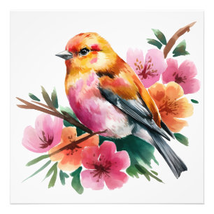 Impression Photo Oiseau à Fleur Rose