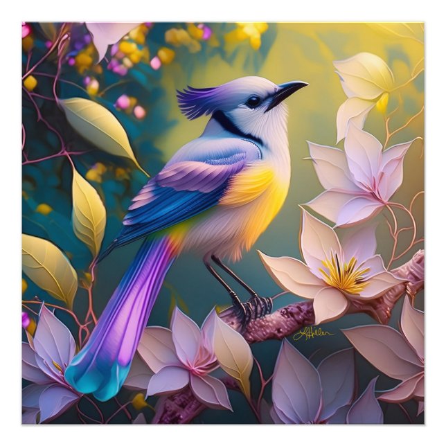 Impression Photo Oiseau à poitrine jaune violet (Devant)