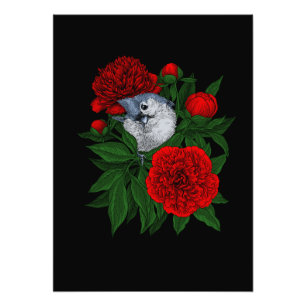 Impression Photo Oiseau sur un bouquet de pivoine rouge