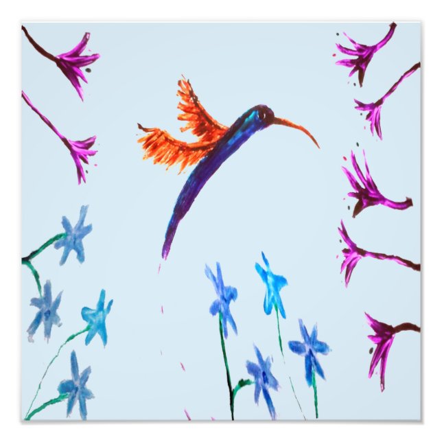 Impression Photo Oiseaux de colibri Fleurs Floral Oiseaux Art (Devant)