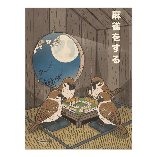 Impression Photo Oiseaux Mahjong jouant au jeu  (Devant)