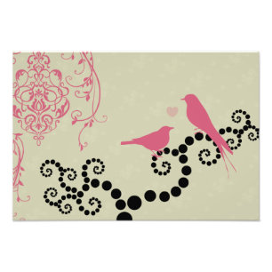 Impression Photo Oiseaux, points, coeur, branches, remous - rose