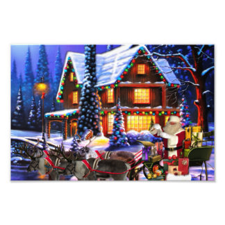 Impression Photo Old Man Santa Claus and Reindeer