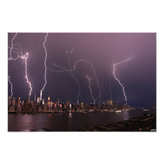 Impression Photo Orage avec éclairs au-dessus de Manhattan, NYC