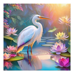 Impression Photo Orange Billed White Heron Imaginaire Bird