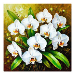 Impression Photo Orchidées blanches aux feuilles vertes