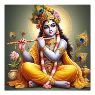 Impression Photo Orné Golden Serene Krishna Flute Art