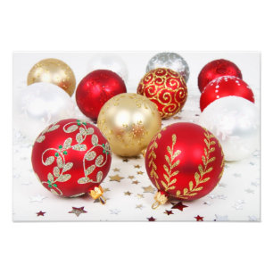 Impression Photo Ornements d'or, Ornements rouges, Noël, Parties sc