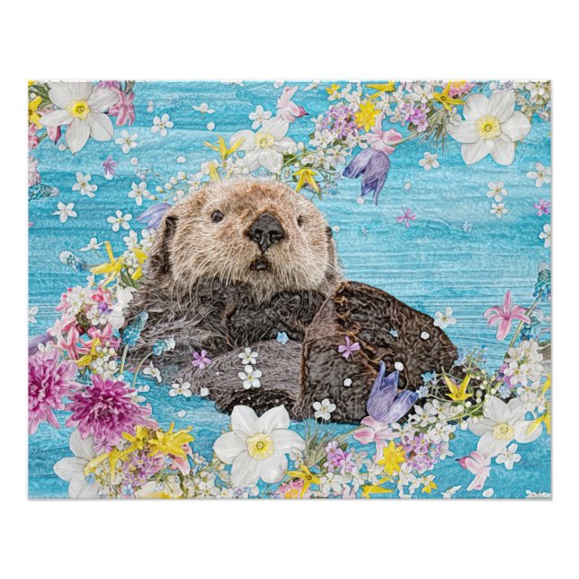 Impression Photo Otter Nager dans les fleurs (Devant)