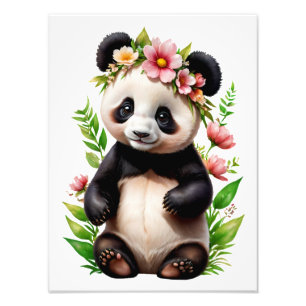 Impression Photo Ours De Panda Transparent Avec Fleurs